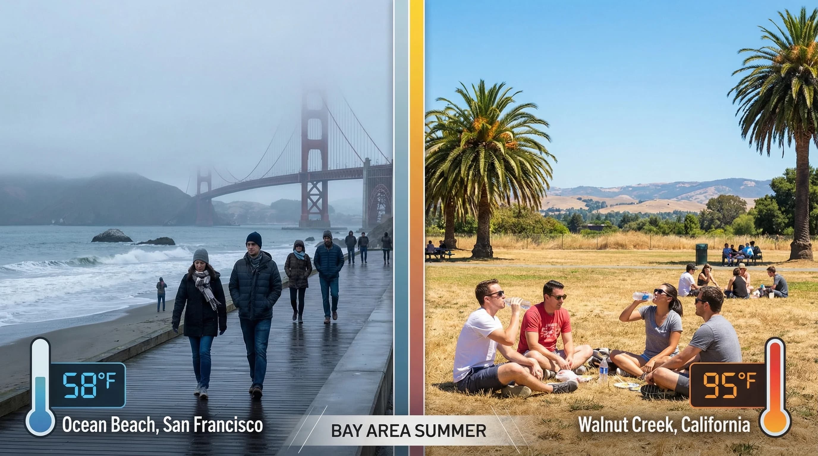Bay Area Coastal vs. Inland: 30-Degree Temperature Differences