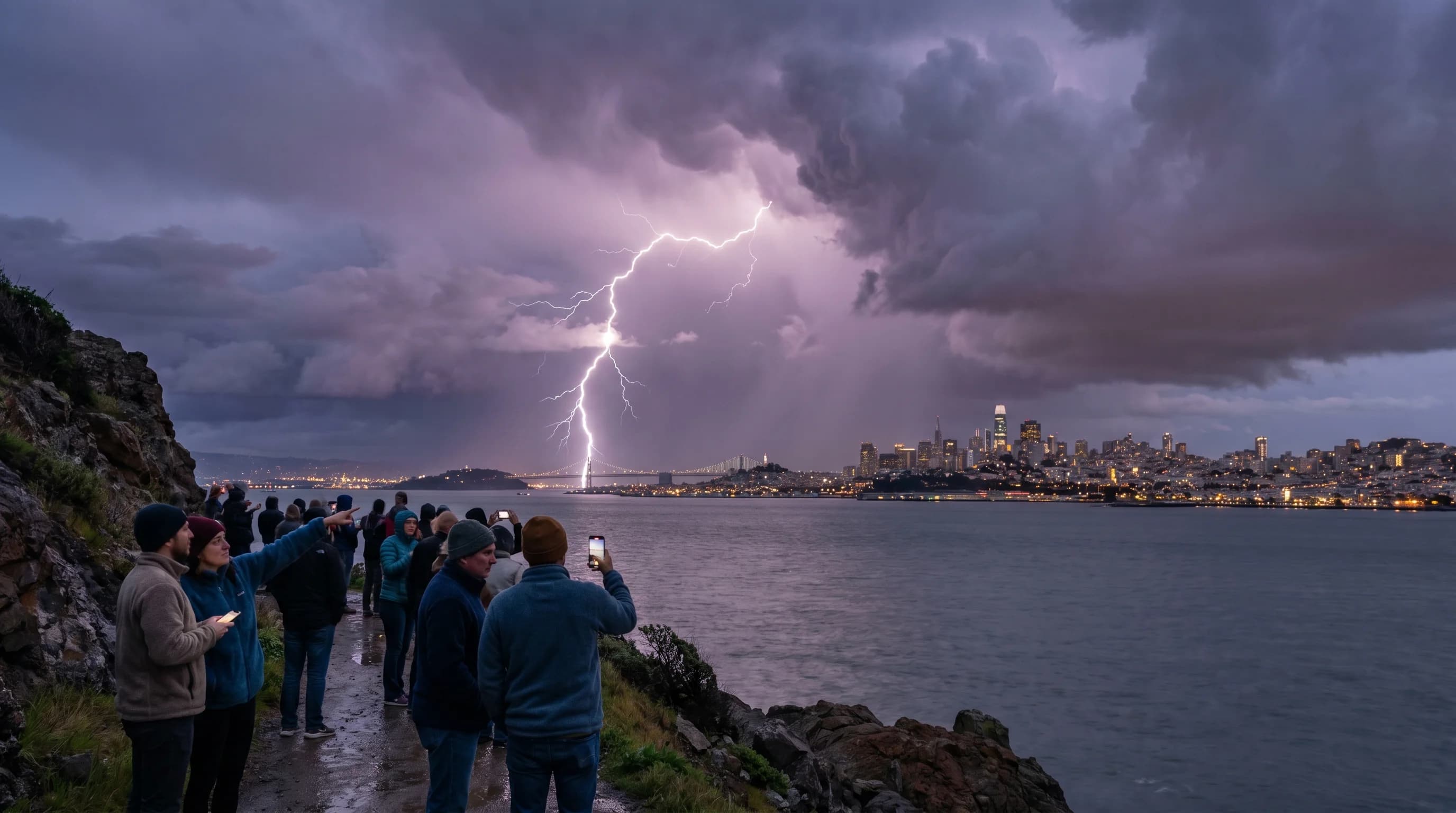 Scientific illustration explaining Bay Area Thunderstorms: How Rare Are They and When Do They Happen?