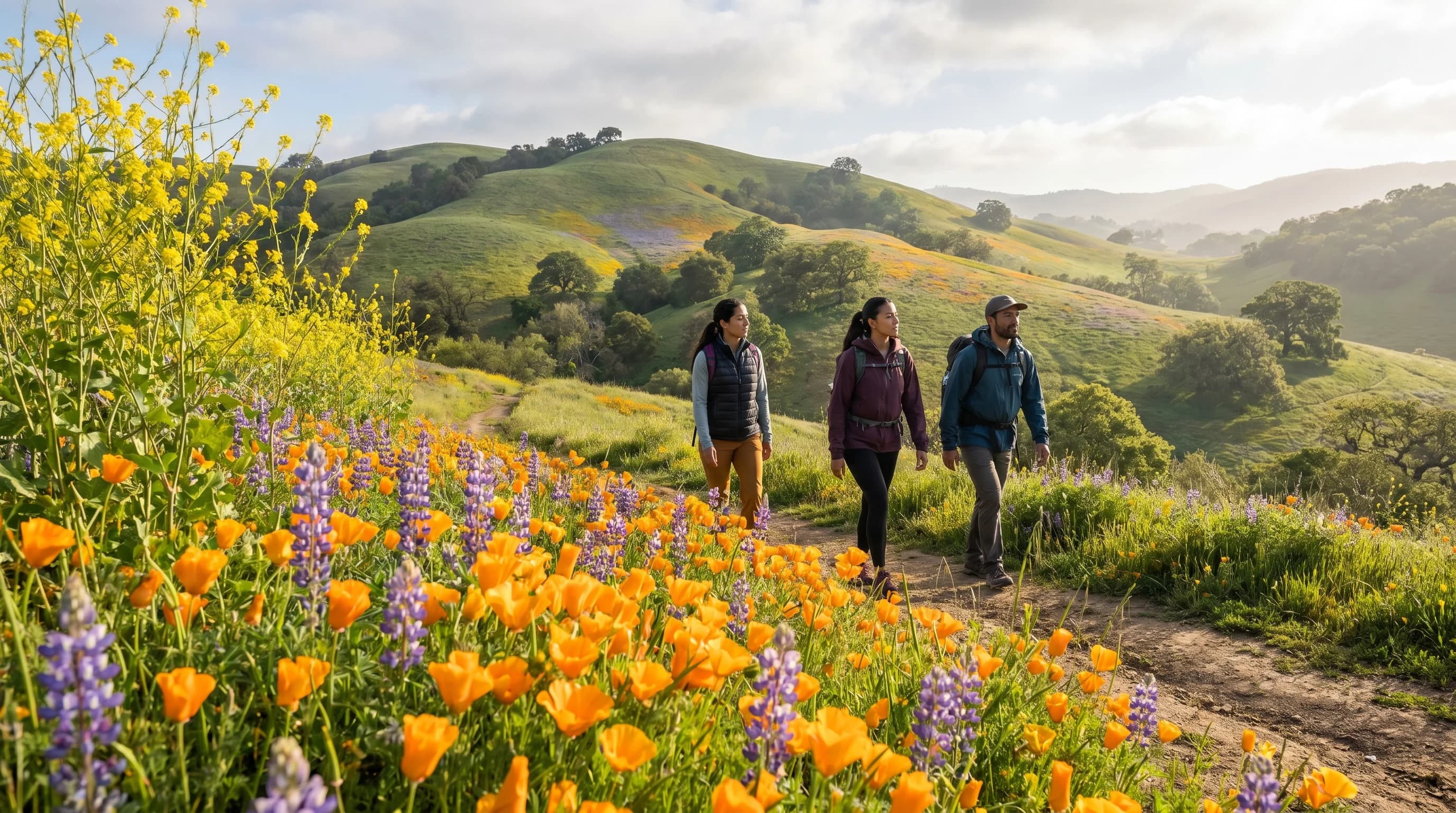 Comparison of the same Bay Area trail in different seasons showing seasonal changes in conditions