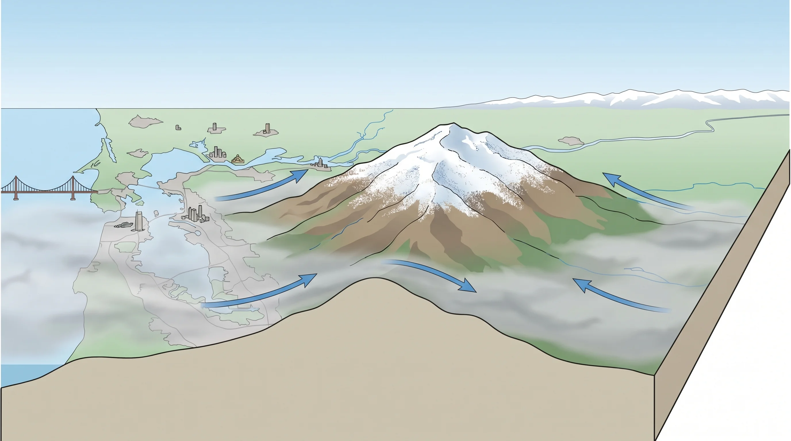 Scientific illustration explaining Mount Diablo Weather: Above the Fog, Below the Snow Line