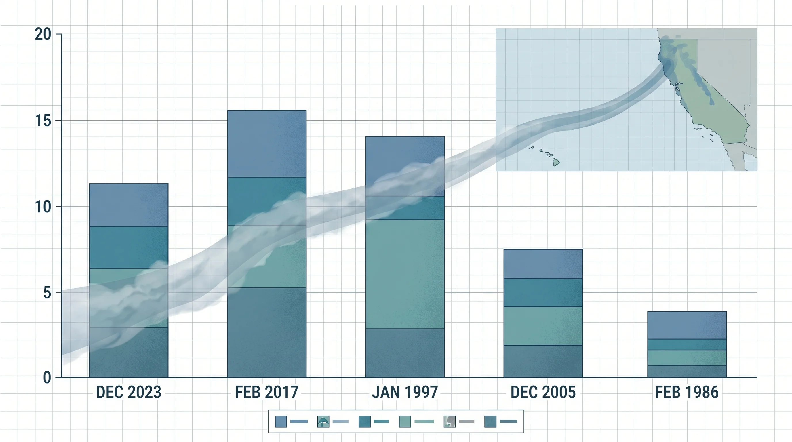 Comparison of rainfall amounts from notable Pineapple Express storm events