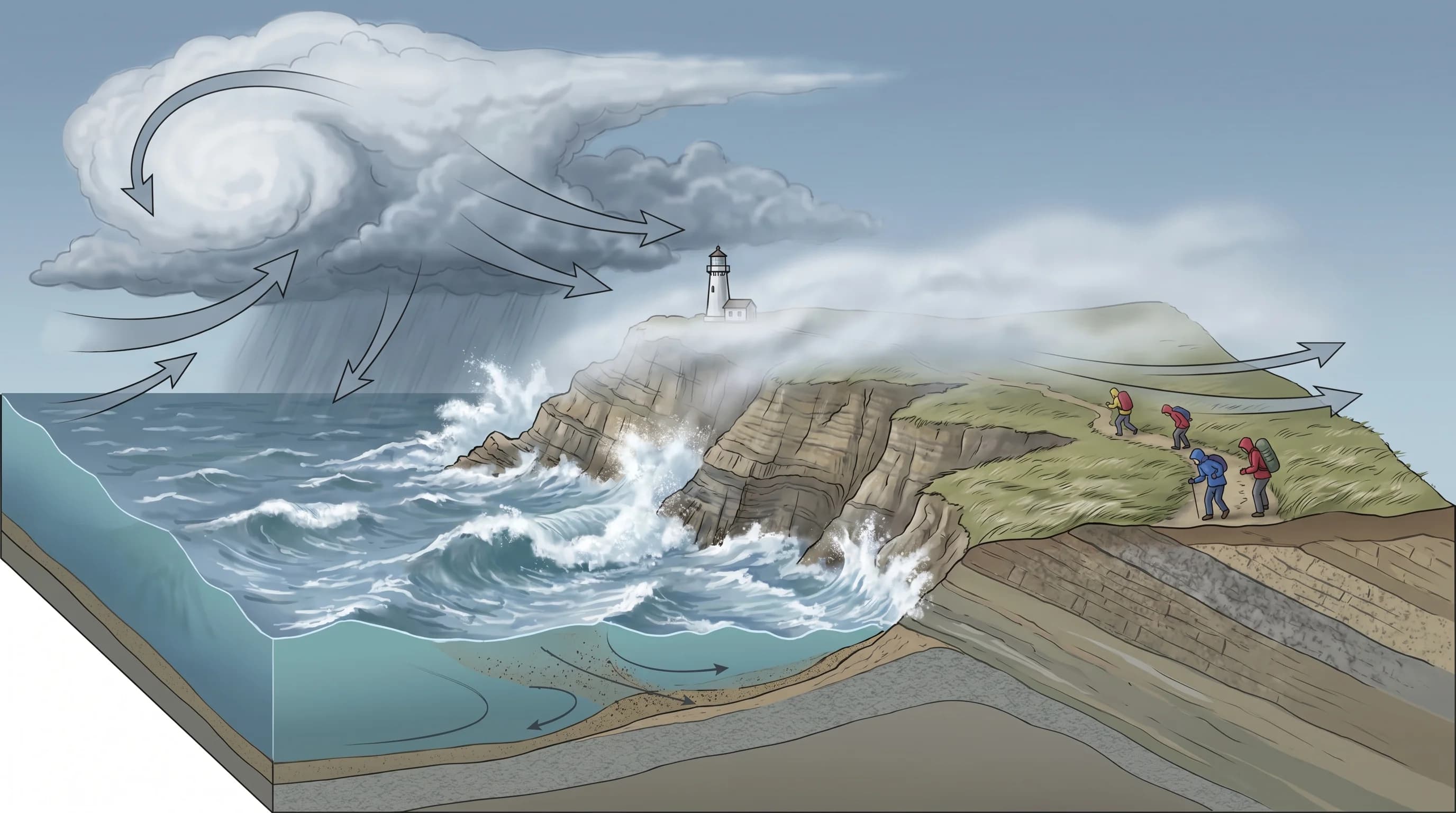 Scientific illustration explaining Point Reyes Weather: Fog, Wind, and Wild Coast Conditions