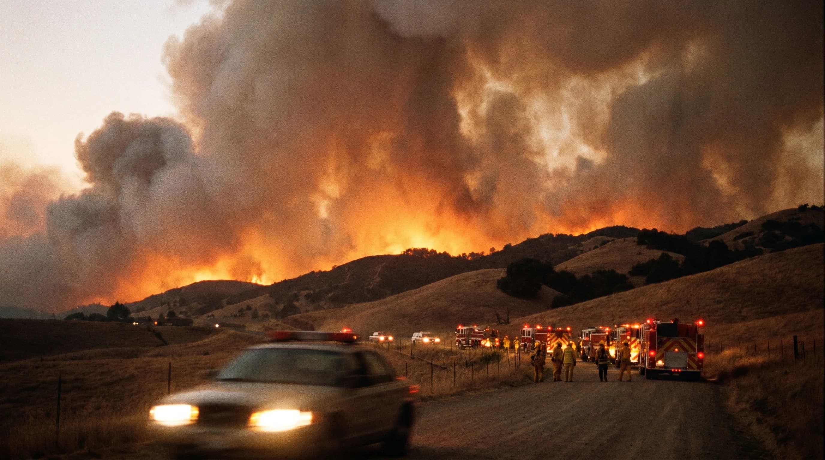 Photo from a major Bay Area wildfire driven by Diablo Winds showing fire intensity and smoke