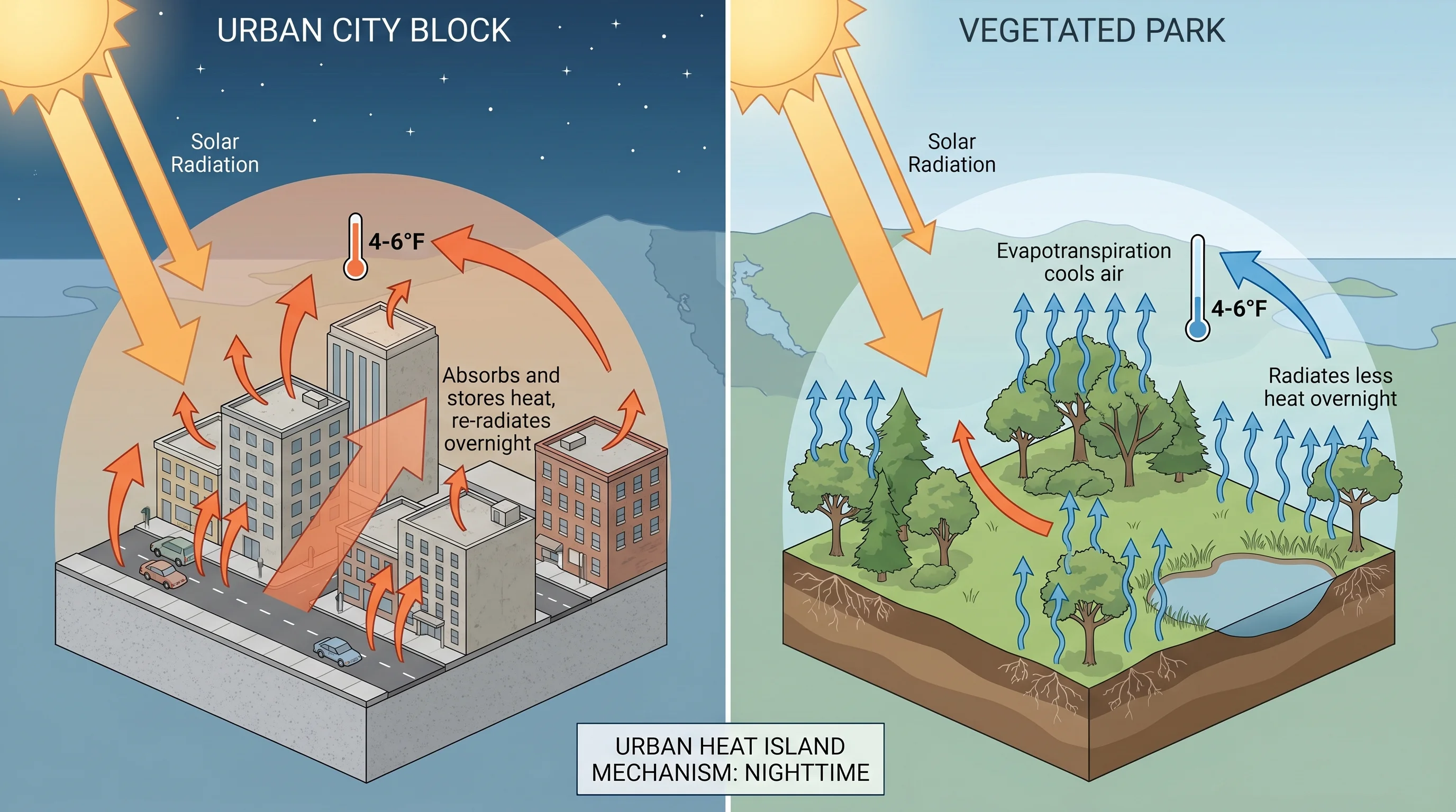 Thermal map of San Francisco showing warmer urban core temperatures versus cooler park and waterfront areas