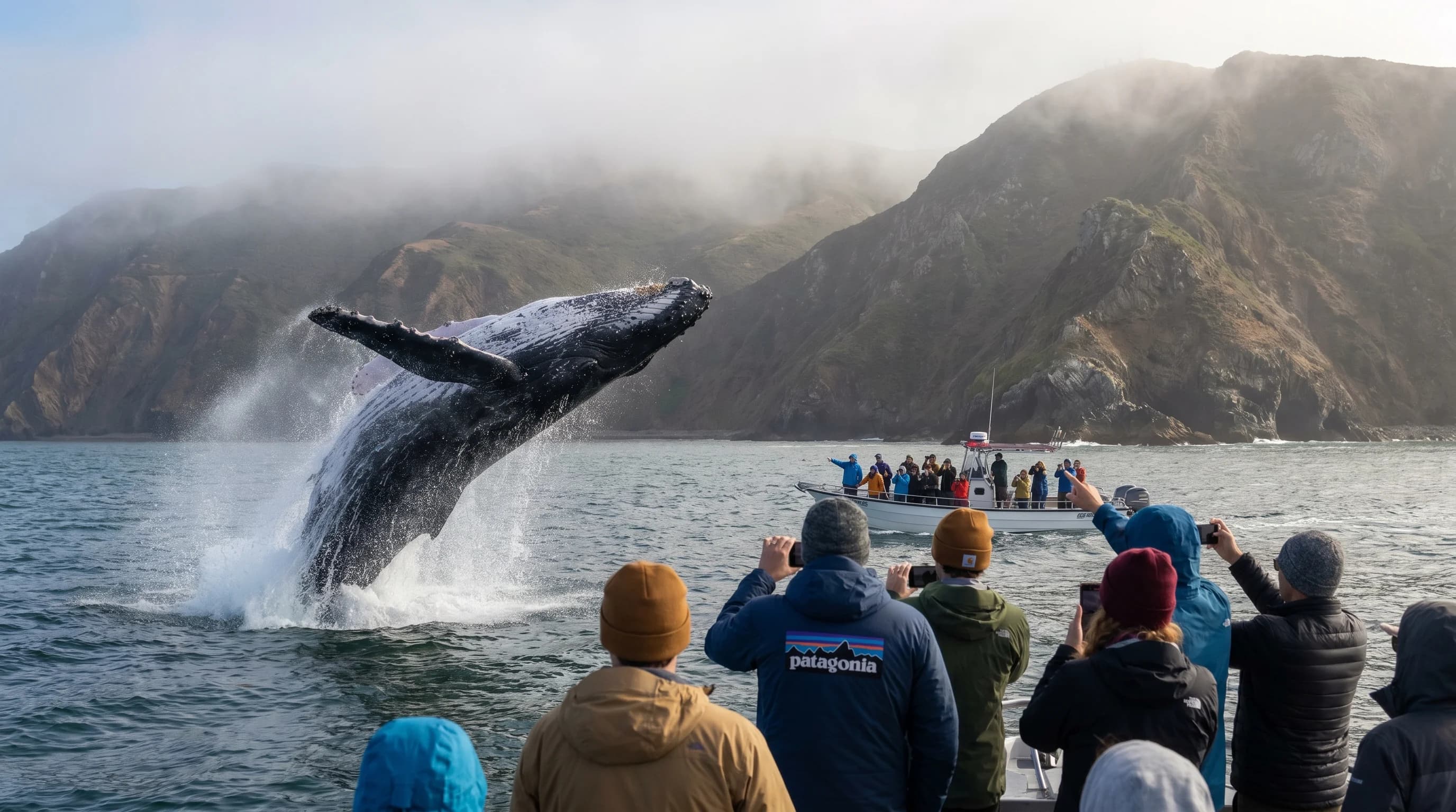 Scientific illustration explaining Whale Watching Weather and Season in the Bay Area