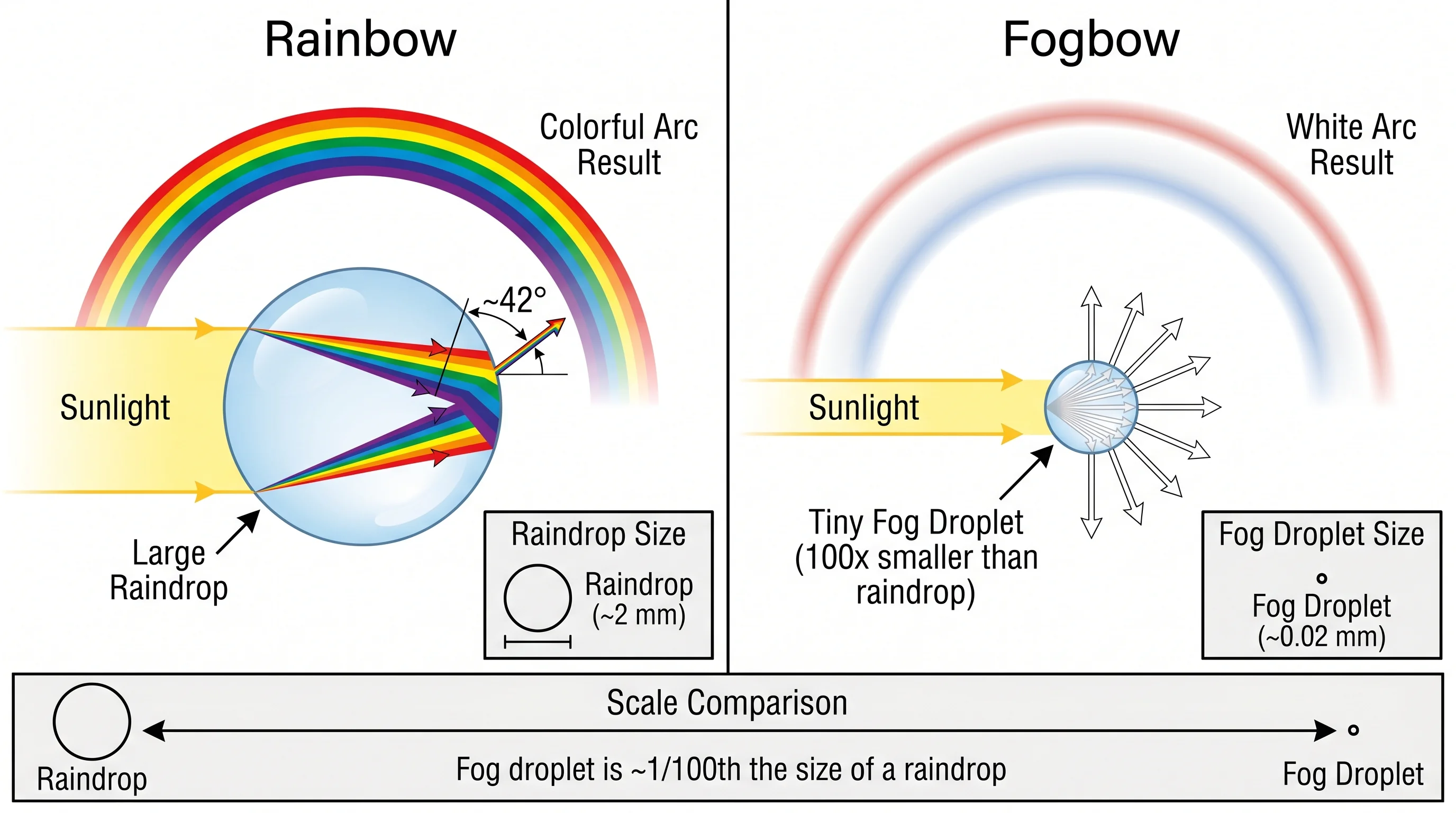 A white fogbow arc visible over the Pacific Ocean from the Marin Headlands, a pale white rainbow-shaped arc in the marine layer fog with blue sky above